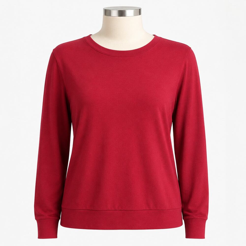 Soma Red Long Sleeve Knit Pullover Top Women’s Size L Rayon Spandex Crew Neck